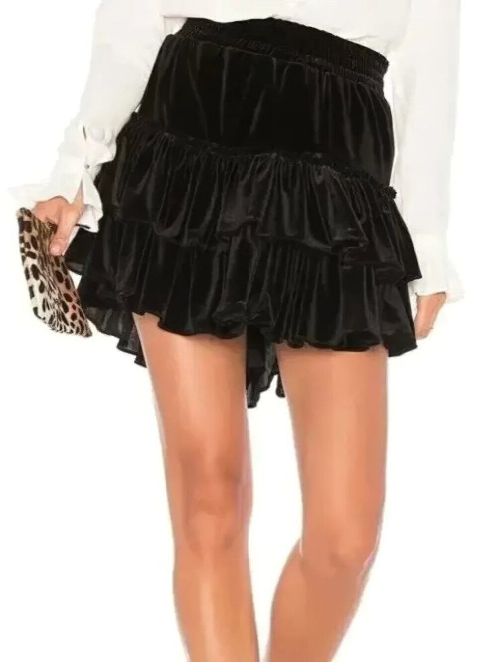 MISA Los Angeles Luiza Velvet Mini Skirt Tiered Ruffle Black XS NWT